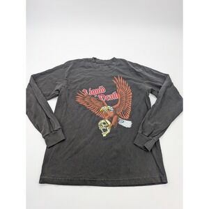 Liquid Death Shirt Mens Medium Gray Faded Black Eagle Skull Long Sleeve Tee